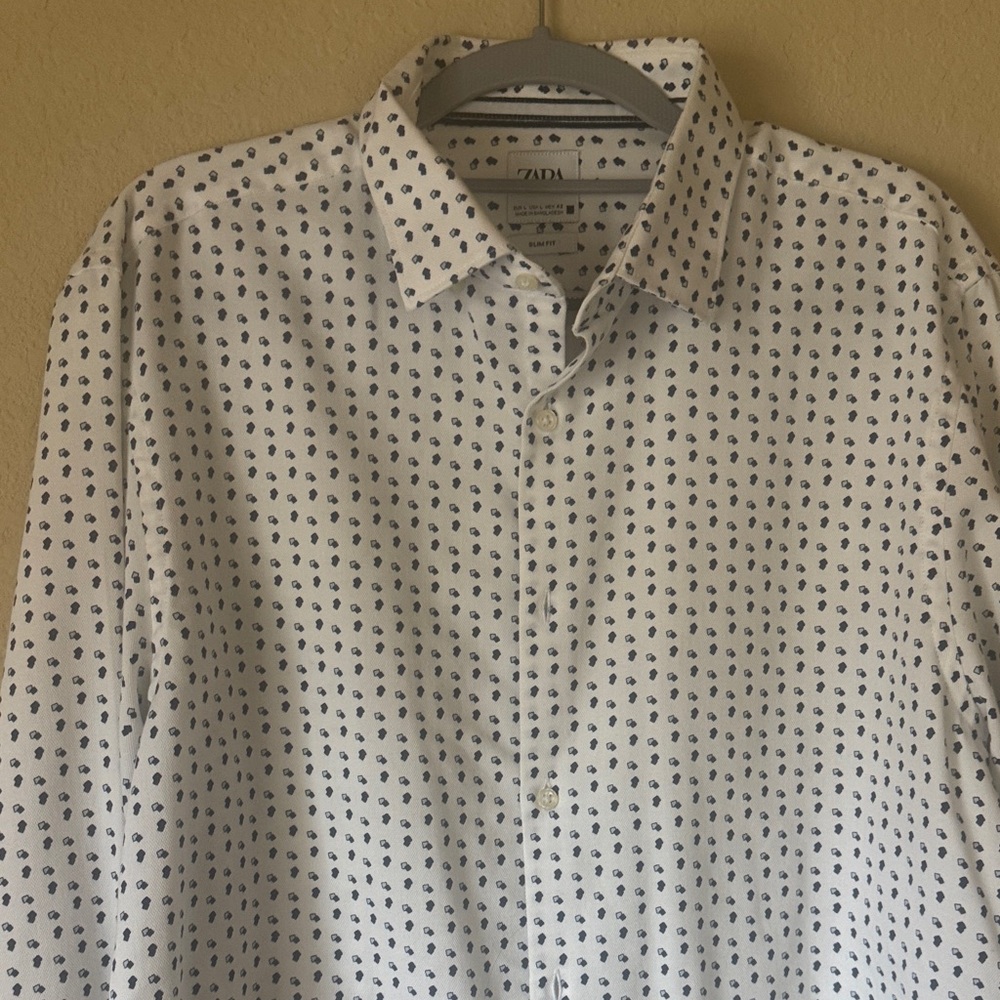 Zara Men's White Shirt with Black Dots